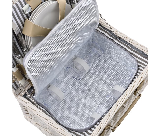 [casa.pro] Cesta de pícnic para 4 personas con nevera, cubiertos Blanco