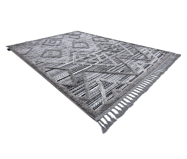 Alfombra MAROC P657 Diamantes Zigzag Étnico Franjas Bereber 180x270 Negro
