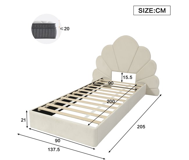 Cama infantil de terciopelo 137x205 Beige