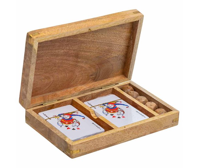 Juego 2 en 1 (cartas+dados) en caja de madera Marron