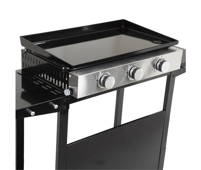 Plancha de gas MÉRIDA 3 quemadores + carrito Negro