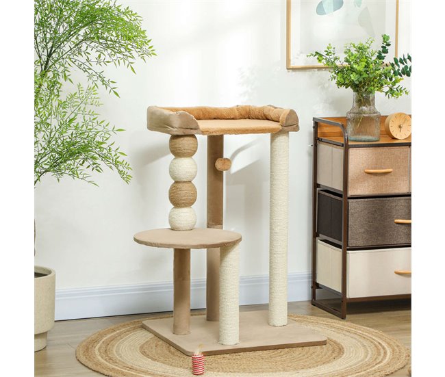 Árbol para Gatos Aglomerado de Madera, Yute PawHut Marron