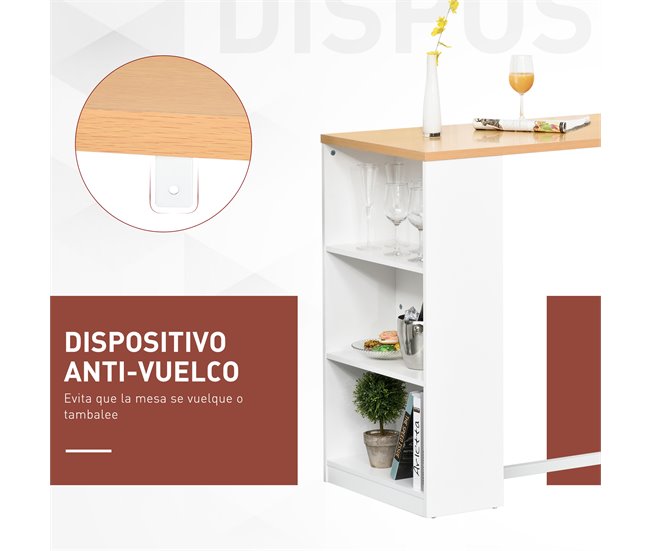 Mesa de Bar Tablero de MDF, Metal HOMCOM, hogar - cocina 115x55 Blanco