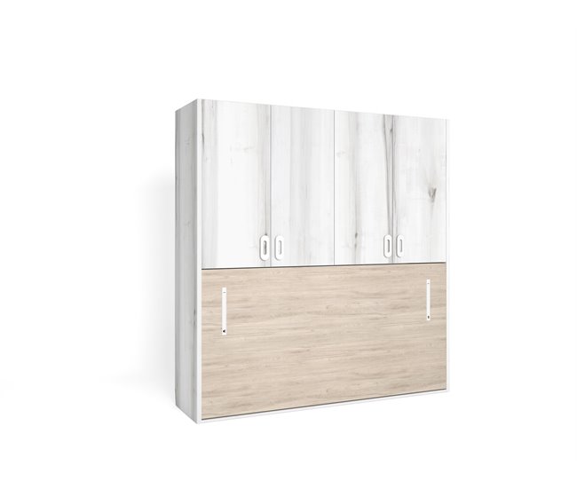 Cama abatible 190x90cm MOOD con armario Blanco/ Madera