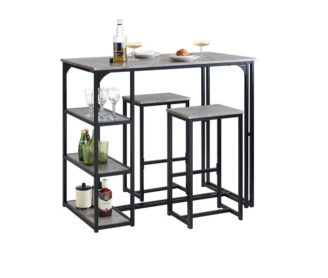 Set de Mesa alta de Bar y 2 Taburetes SoBuy OGT43-HG Gris