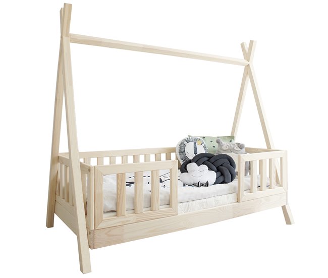 Cama cabaña con barandilla y somier patas de Thaïs Madera