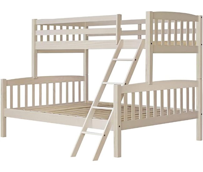 Litera Infantil de Matrimonio Triple de Madera Maciza Blanco