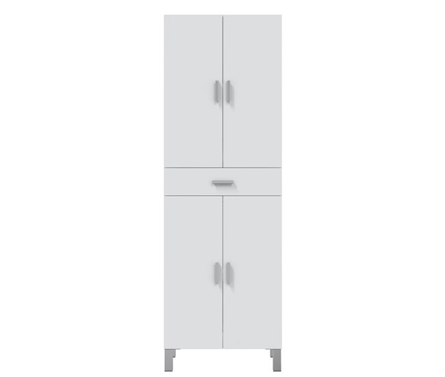 Armario baño Alan 4 puertas 1 cajón, Blanco brillo, 182 cm Blanco
