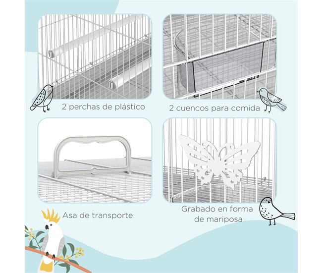 Jaula para Pájaros Metal, PP PawHut Blanco