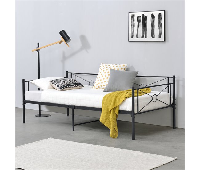 Cama Simple Alvesta con somier Reposacabezas metal 96x207 Negro