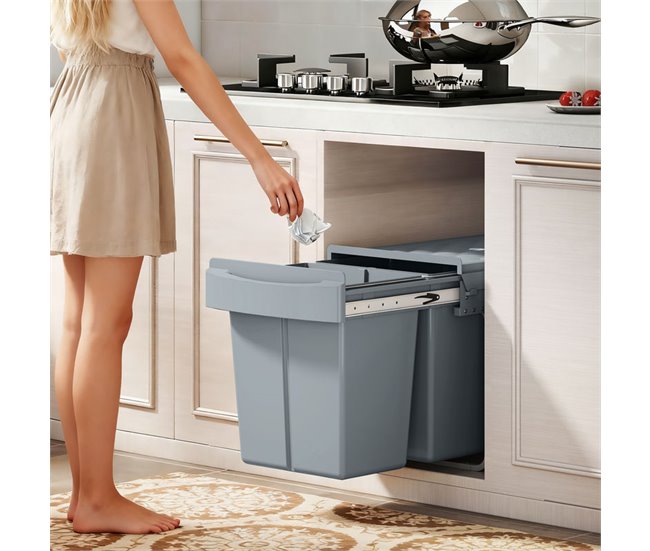 Cubo Basura Extraíble ABS, Metal HOMCOM, hogar - cocina Gris