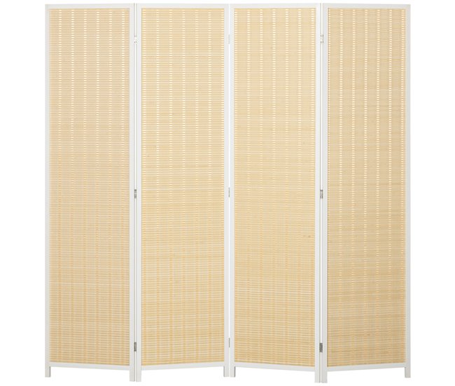 Biombo Separador Madera de Pino, Bambú HOMCOM, hogar - decoración Blanco