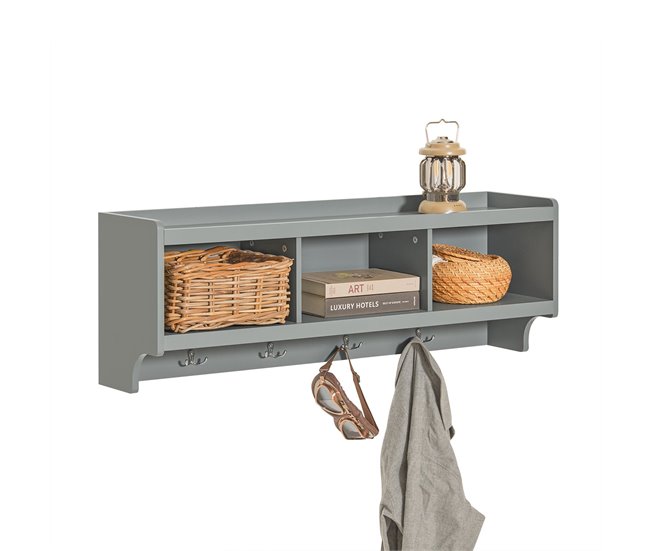 Perchero de Pared con 4 Ganchos FHK28-HG SoBuy Gris