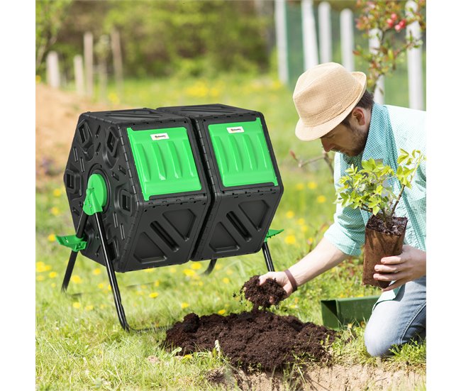 Compostador PP, Acero Outsunny Negro