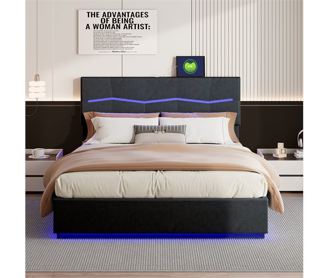 Cama con almacenamiento 200x180 Negro