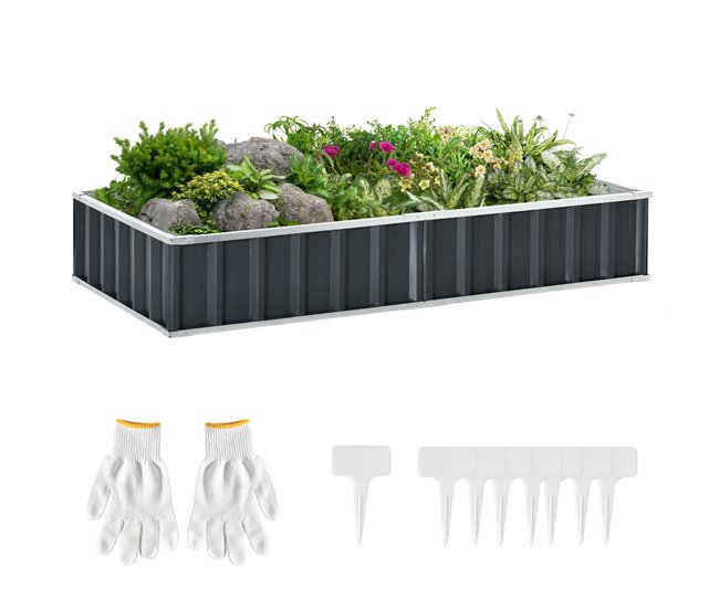Arriate de Jardín Acero Outsunny, terraza y jardín - jardinería Gris