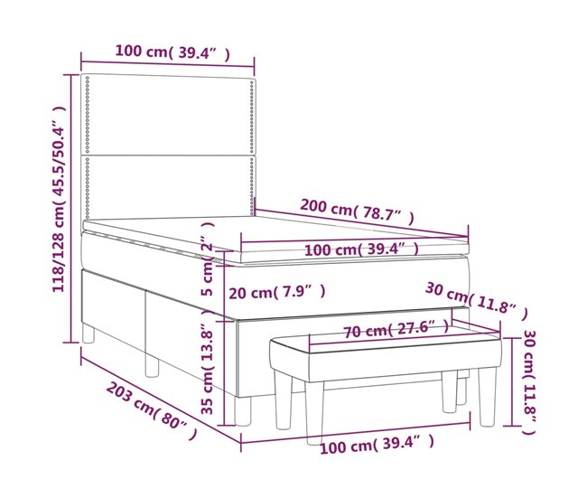 Cama box spring 100x200 Azul