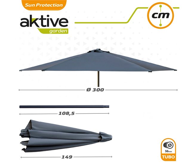 Parasol hexagonal 300 cm color antracita mástil aluminio Aktive Garden Gris