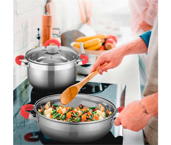 Batería Cocina Set 8 Piezas Vitro Inducción Acero Rojo Gridinlux Rojo