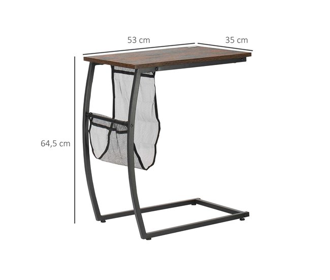 Mesa Auxiliar MDF, Metal y Poliéster HOMCOM 53x35 Marron