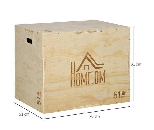Caja Pliométrica Madera de Haya HOMCOM, ferretería - seguridad Marron