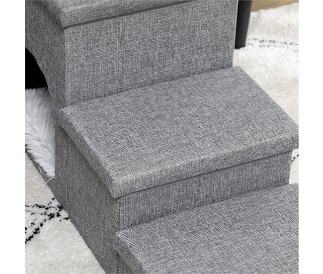 Escalera para Mascotas MDF, Lino sintético, Felpa, Algodón PP Gris