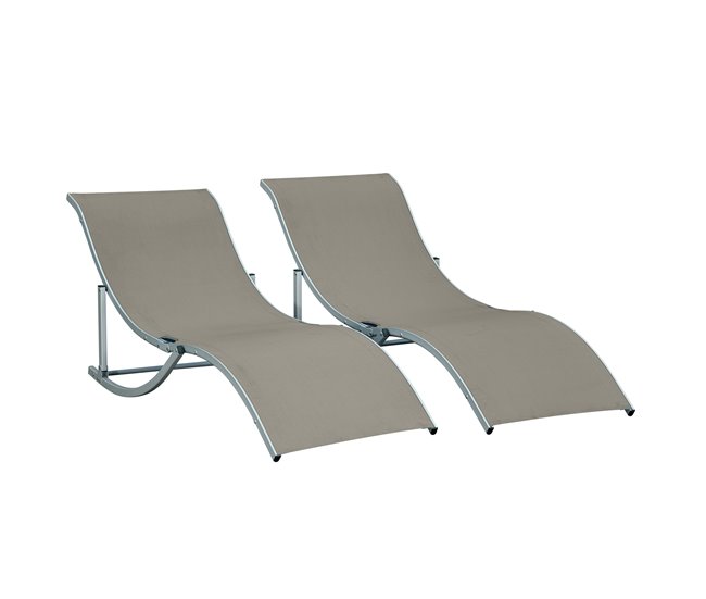 Set de 2 Tumbonas Plegables Aluminio, Texteline Outsunny Gris Claro