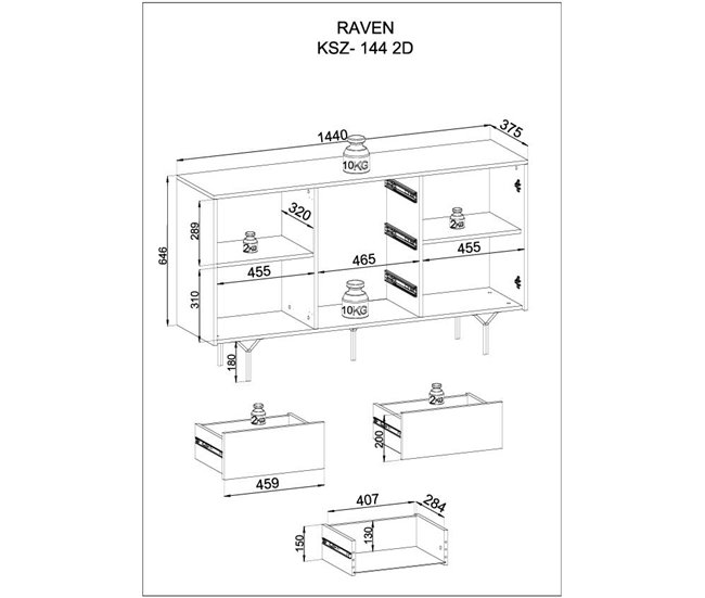 APARADOR RAVEN 144 Negro