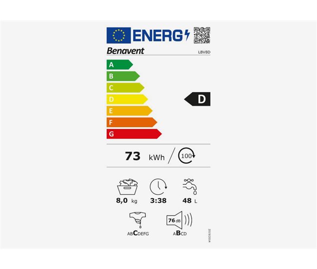 Lavadora carga frontal BENAVENT LBV8D 8kg 1000 RPM Blanco