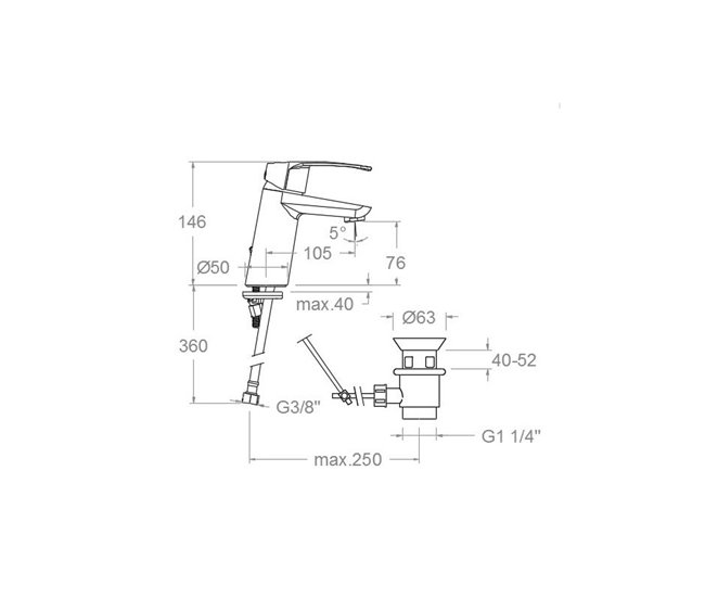 Grifo de Lavabo Monomando Inclinado con Sistema C3 Cromo