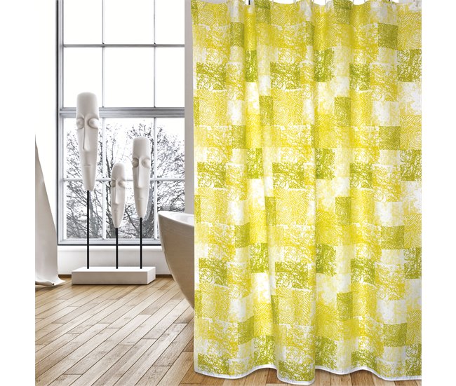 Cortina De Baño Poliester 180X200Cm Java Cadix Verde Blanco