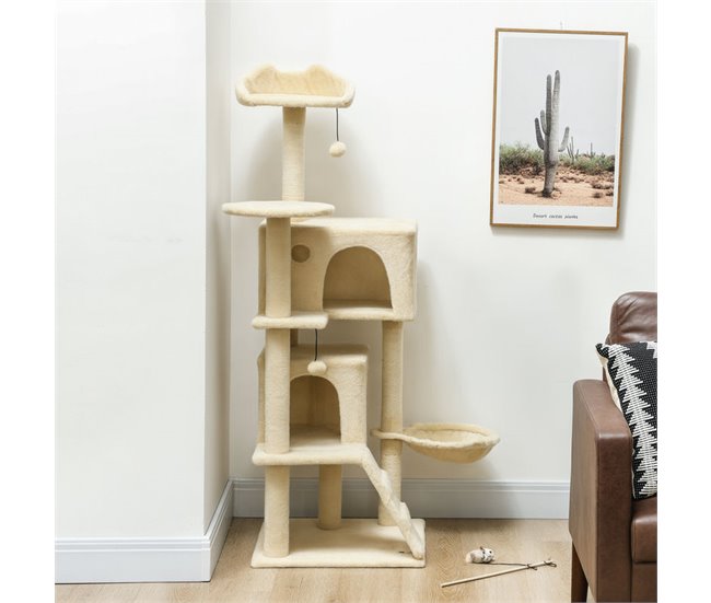 Árbol para Gatos Aglomerado de Madera, Felpa PawHut Crudo
