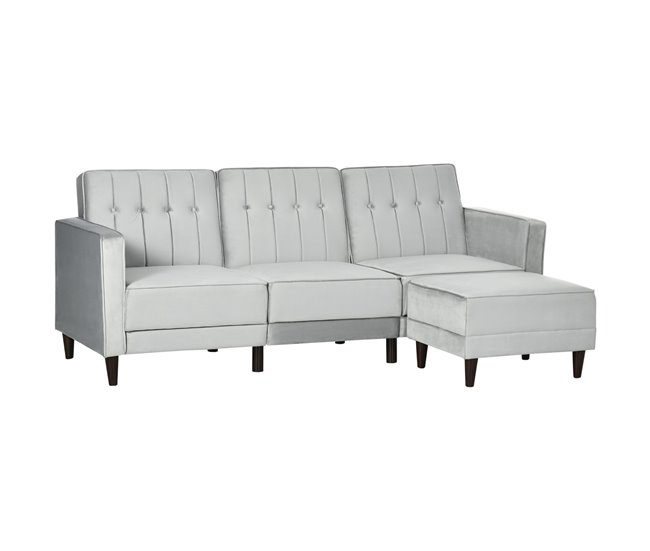 Sofá Cama Poliéster, Espuma, Madera HOMCOM Gris