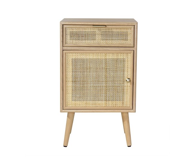 Mesita de noche con rejilla de ratán natural Madera