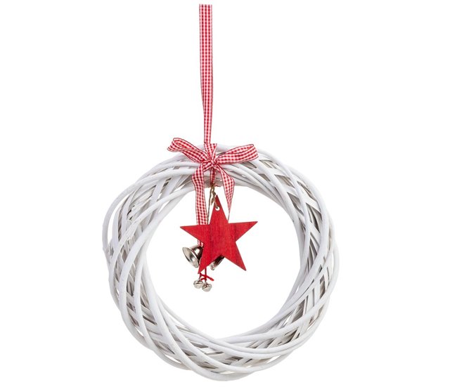 Corona decoración de mimbre para colgar Blanco