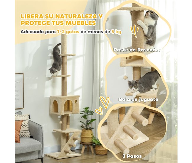 Árbol para Gatos Aglomerado de Madera PawHut Crudo