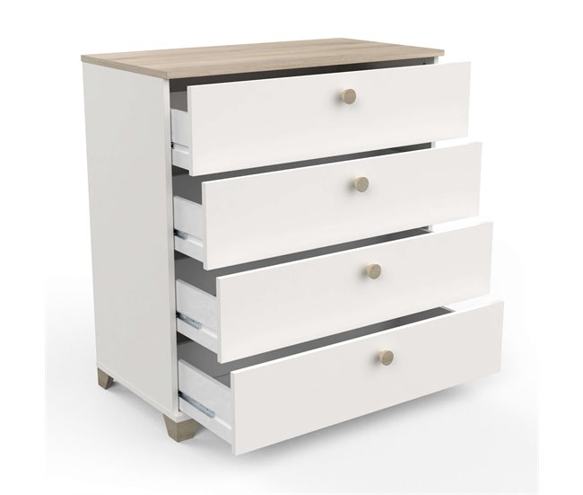 Dormitorio Completo Izzy: Cama, Cómoda y Mesitas Blanco/ Madera