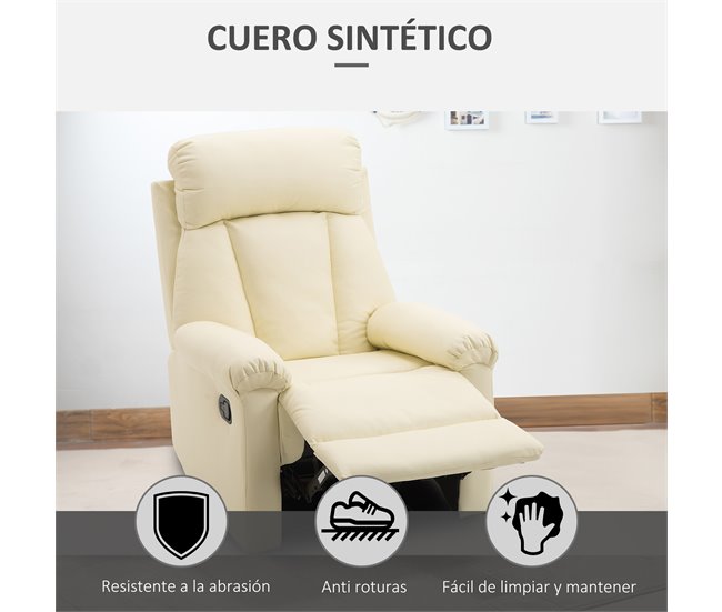 Sillón Reclinable Acero, MDF, PU y Espuma HOMCOM Blanco