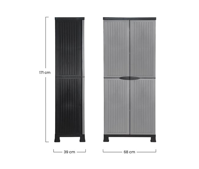 Armario de Resina Exterior con Escobero y 4 Baldas Thinia Home 68 Gris