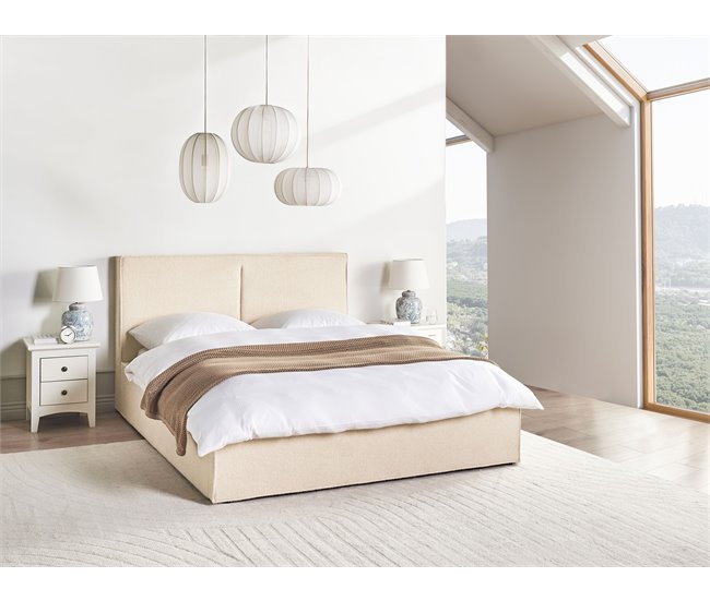 Beliani Cama con almacenaje Bouclé MOISSAC 177x224 Beige