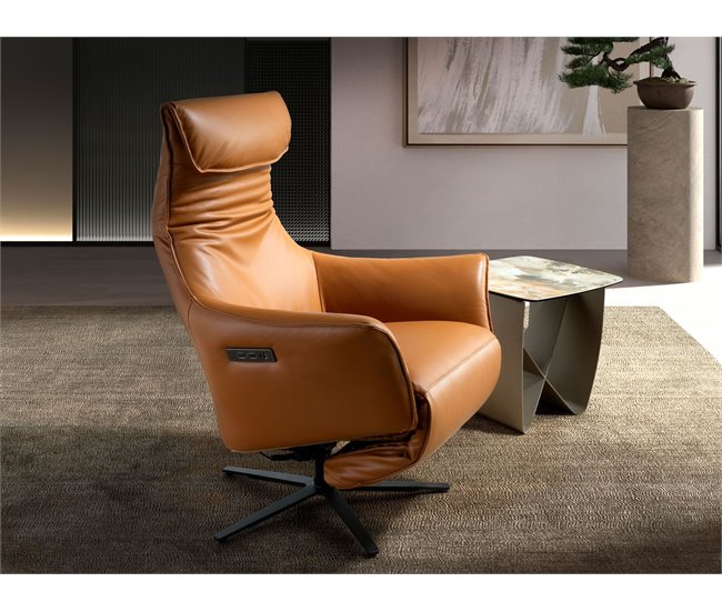ANGEL CERDA Sillón relax giratorio piel marrón Marron