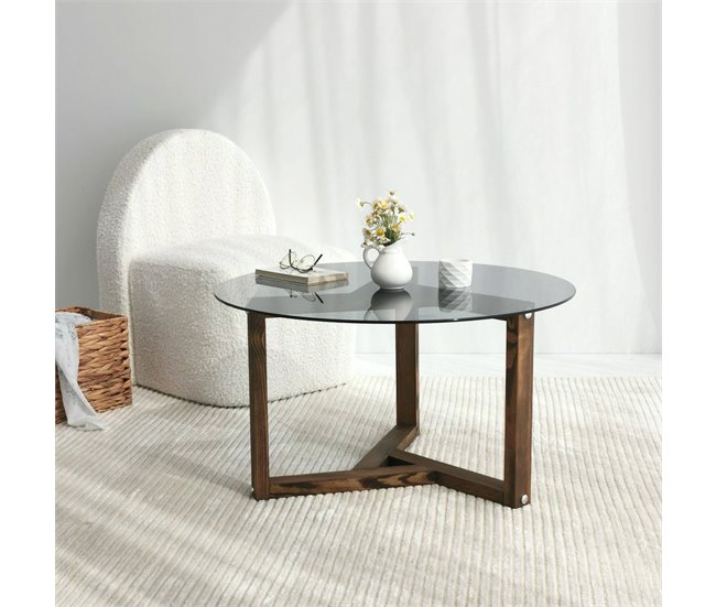 Mesa de centro de vidro 75x75 Madera Oscura