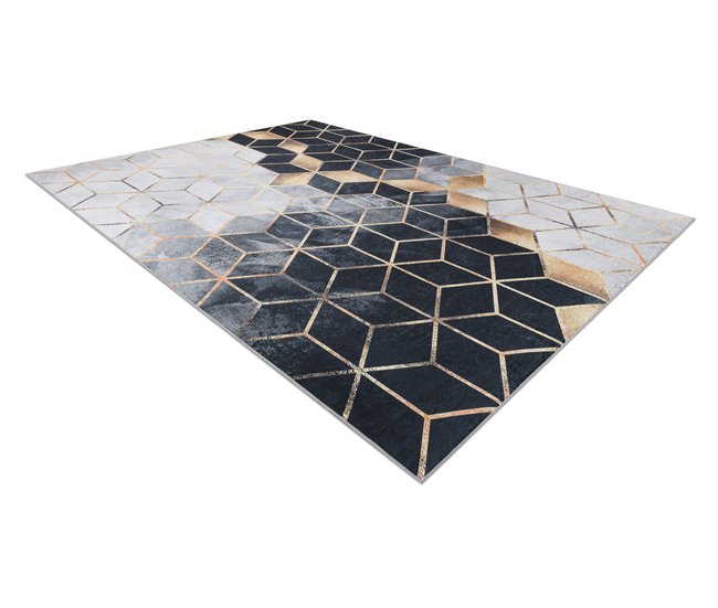Alfombra lavable ANDRE 1171 Cubo Geométrico 80x150 Negro