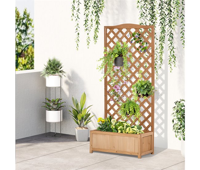 Jardinera con Enrejado Madera de Abeto Outsunny Marron