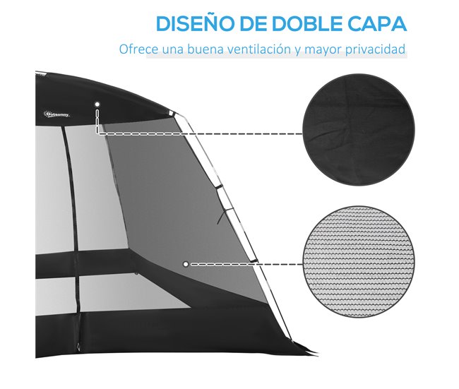 Carpa con Mosquiteras Poliéster, Textilene, Fibra Outsunny 300x300 Negro