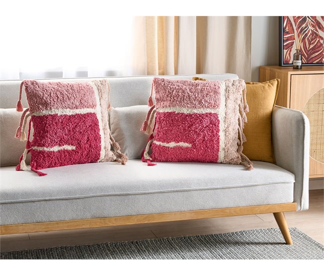 Beliani Cojín decorativo BISTORTA Blanco/ Beige