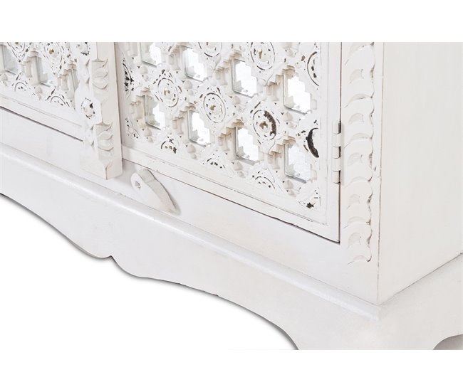 Armario 2 puertas de madera con detalles de cristal Blanco