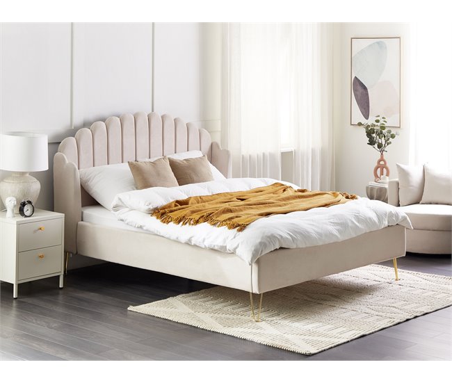 Beliani Cama con somier Poliéster AMBILLOU 177x214 Beige