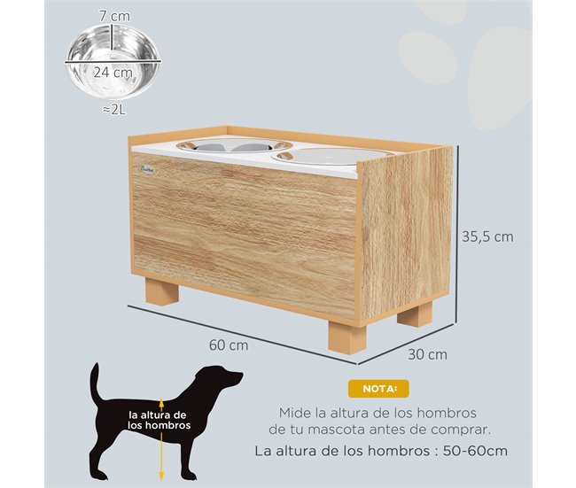 Comedero para Perros MDF, Acero PawHut Marron