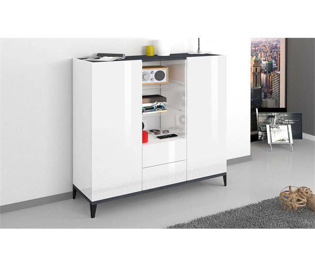 Aparador efecto madera 120 Blanco/ Gris